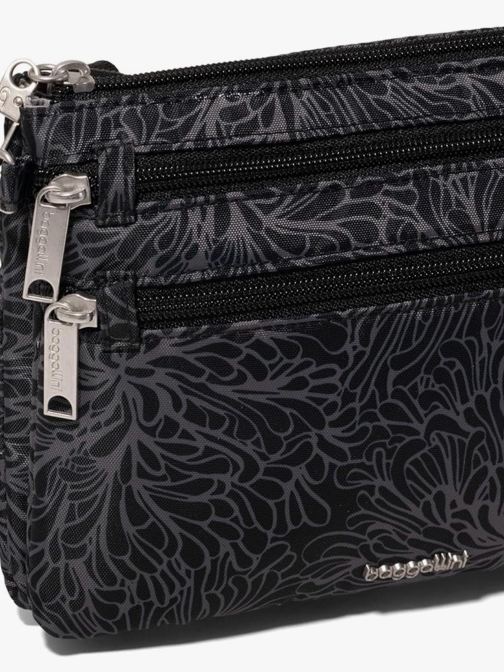 Baggallini Black Floral-Print Crossbody Wallet
